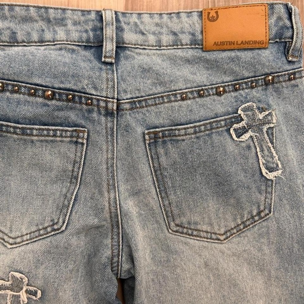 Austin‎ Landing Cross Blue Denim Light Wash Studded Embroidered size 00